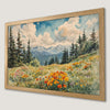 Wildflower Meadow Art Poster - Serene Mountain Landscape Print