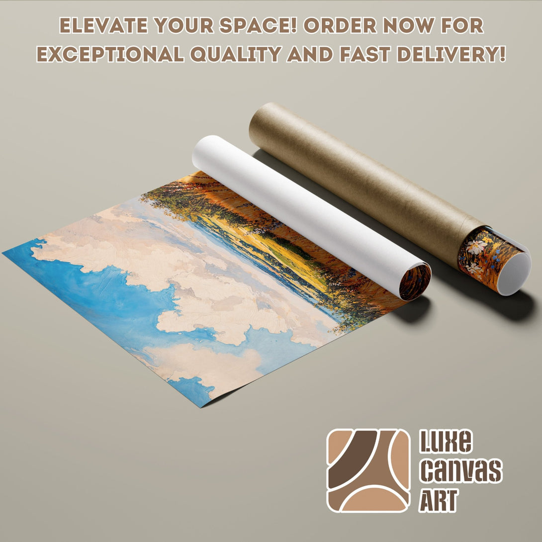 Poster Roll featuring an abstract landscape painting in a warm color palette. Elevate your space with Luxe Canvas Art!
