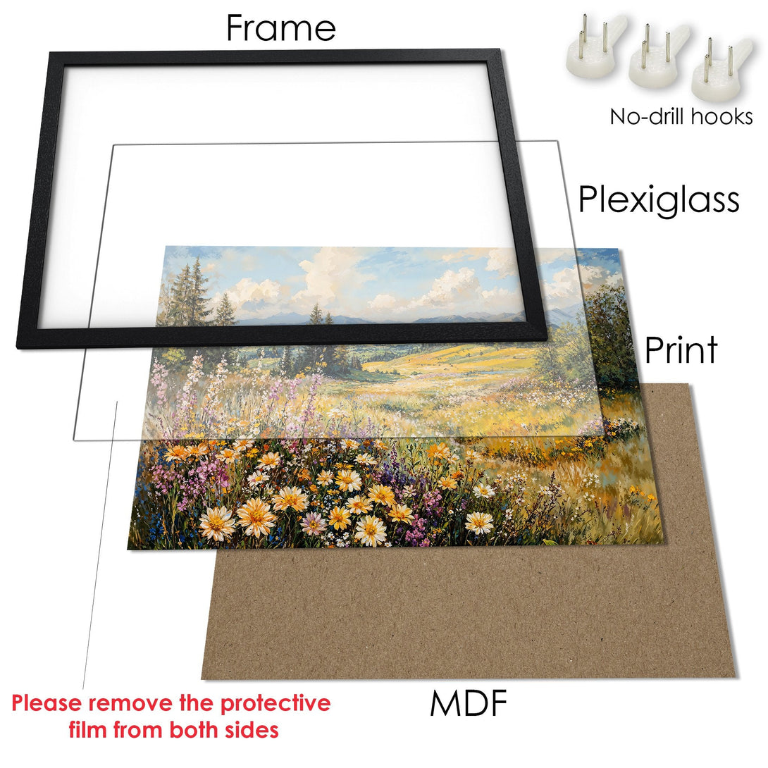 Framed Poster featuring a vibrant landscape painting with a warm, colorful palette. Perfect art for your home!