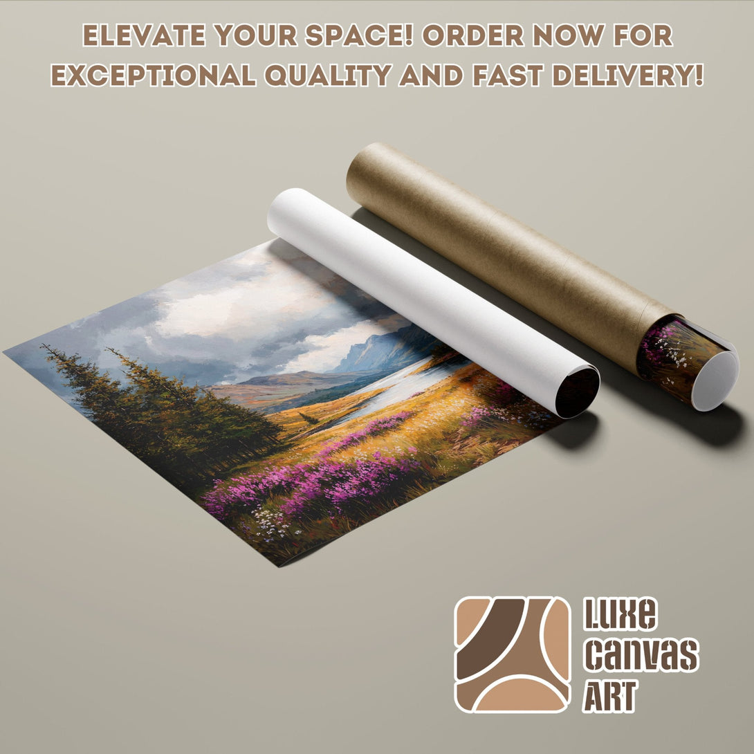 Poster Roll of landscape art, impressionist style, with a warm, earthy color palette. Order now!