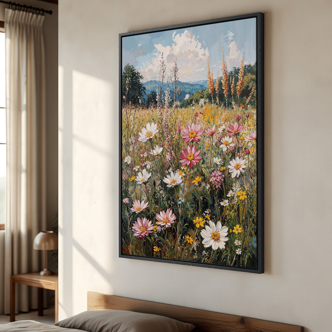 Framed Wall Art: Floral landscape painting in warm tones. Adds a touch of nature & elegance to any space. Perfect for living rooms & bedrooms.