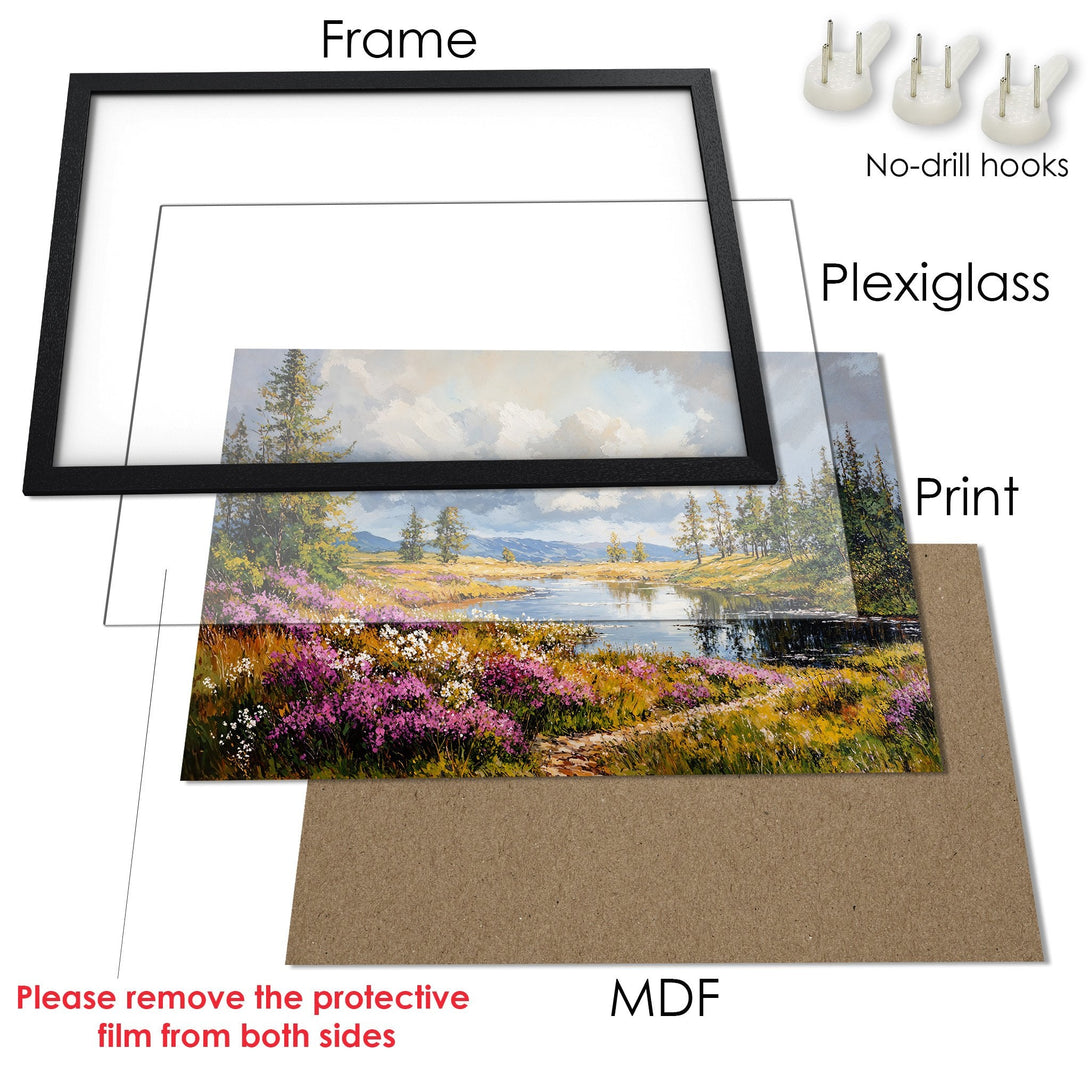 Framed Poster of a scenic landscape painting with vibrant colors. Perfect wall art for your home!