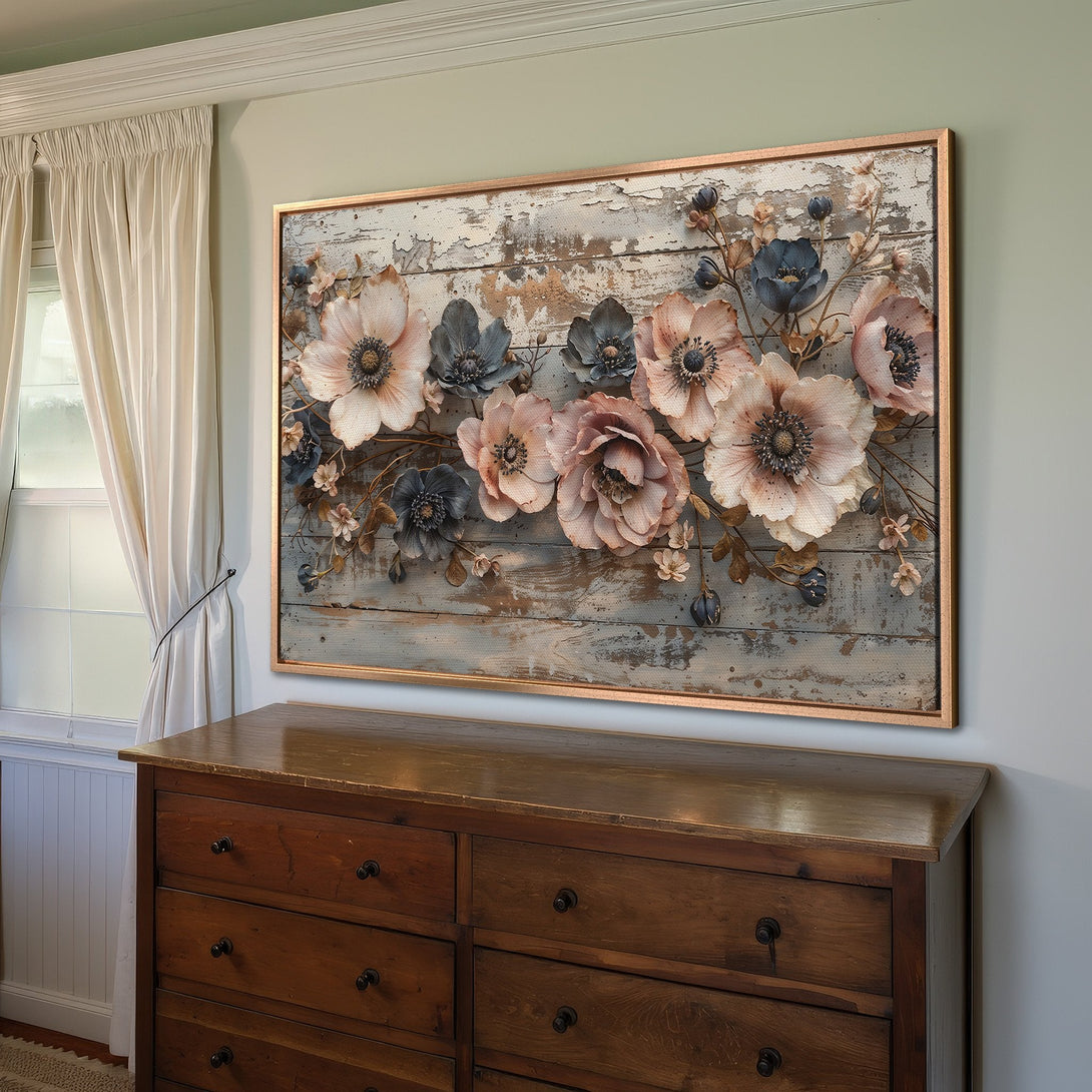 Framed Wall Art featuring elegant floral design in a rustic style with a muted color palette. Perfect for adding a touch of nature to your home decor!
