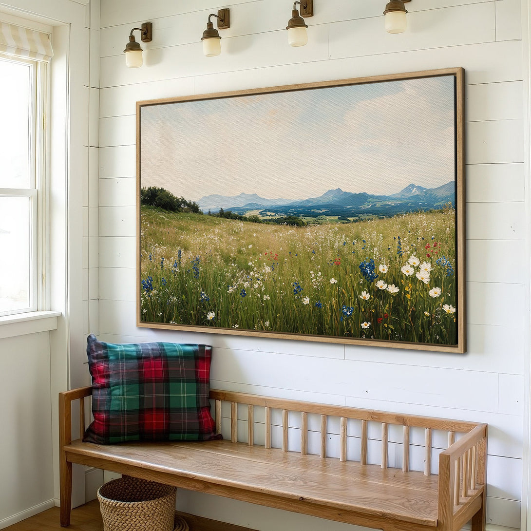 Framed Wall Art of a serene meadow landscape in natural tones. Bring the outdoors in with this beautiful canvas print!
