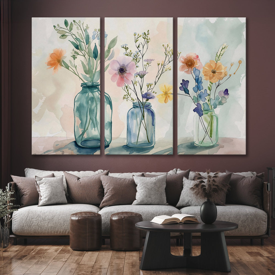 Canvas Print of watercolor floral art in soft pastel colors, perfect for adding a touch of elegance to your home decor.
