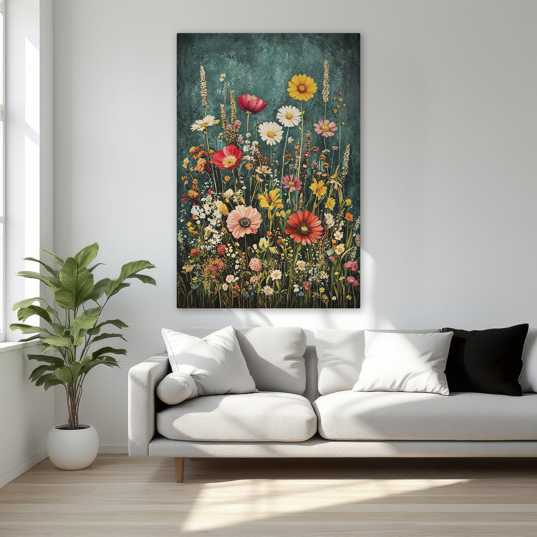 Framed Wall Art featuring vibrant floral artwork in a rich, colorful palette. Perfect for adding a touch of elegance and nature to any interior space.