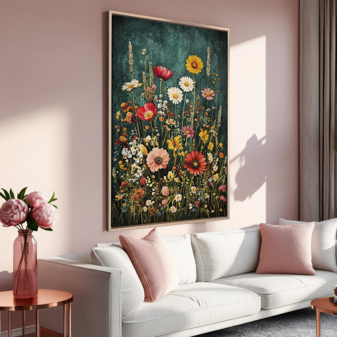 Framed Wall Art: Floral painting with a vibrant, colorful palette. Adds a touch of nature and style to any interior. Shop now for unique home decor!