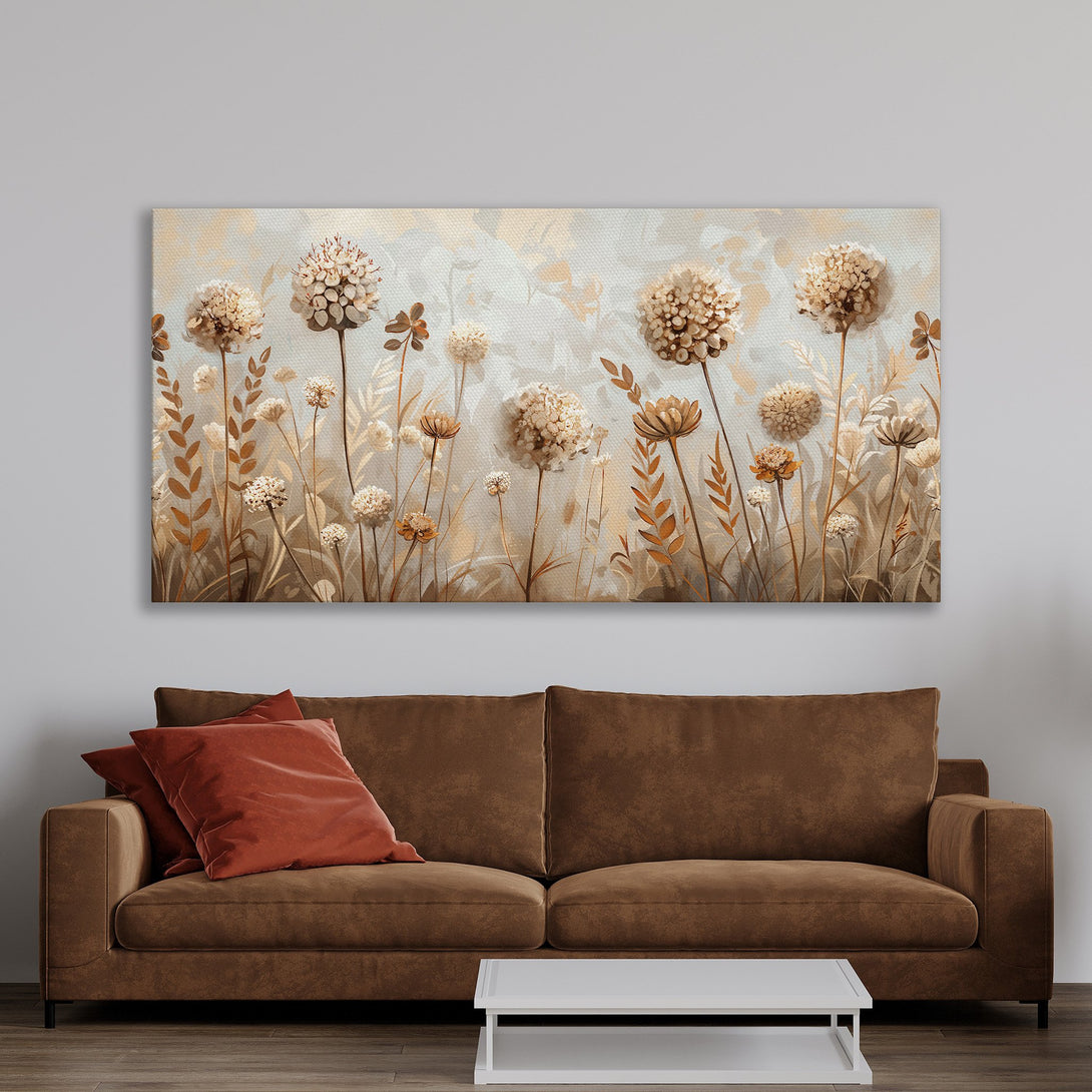 Framed Wall Art featuring a botanical illustration in warm neutral tones. Enhance your space with this elegant, modern Canvas Print.