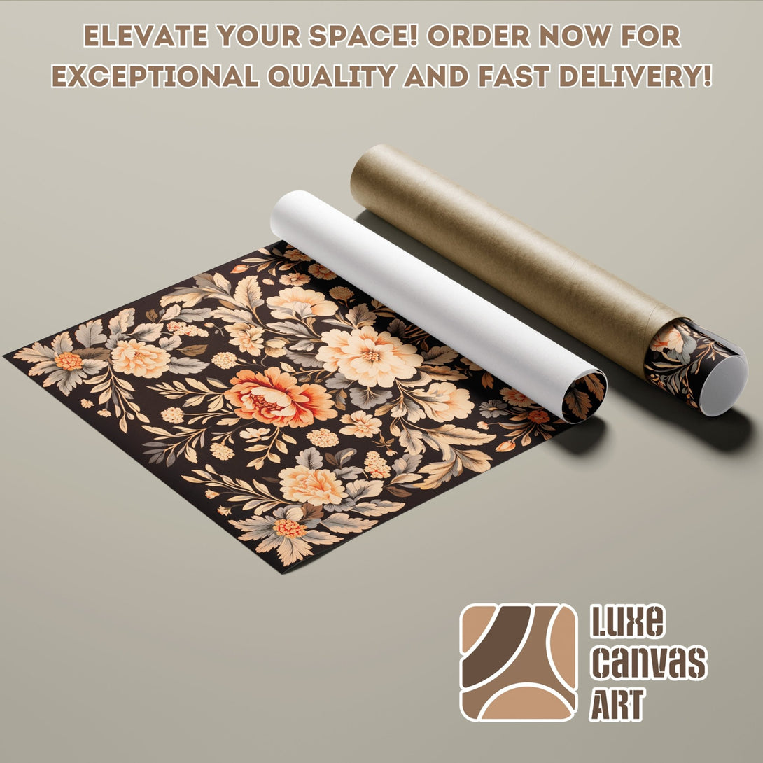 Floral Poster Roll in a black and peach color palette. Elevate your space with this beautiful art print. Order now!