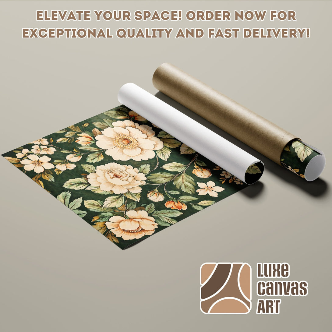 Poster Roll featuring a floral design in a vintage style with a green and beige color palette. Order your art today!