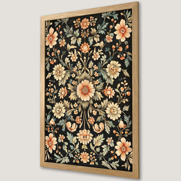 Framed Poster featuring a floral design with a vintage style in a warm, earthy color palette. Perfect wall art!