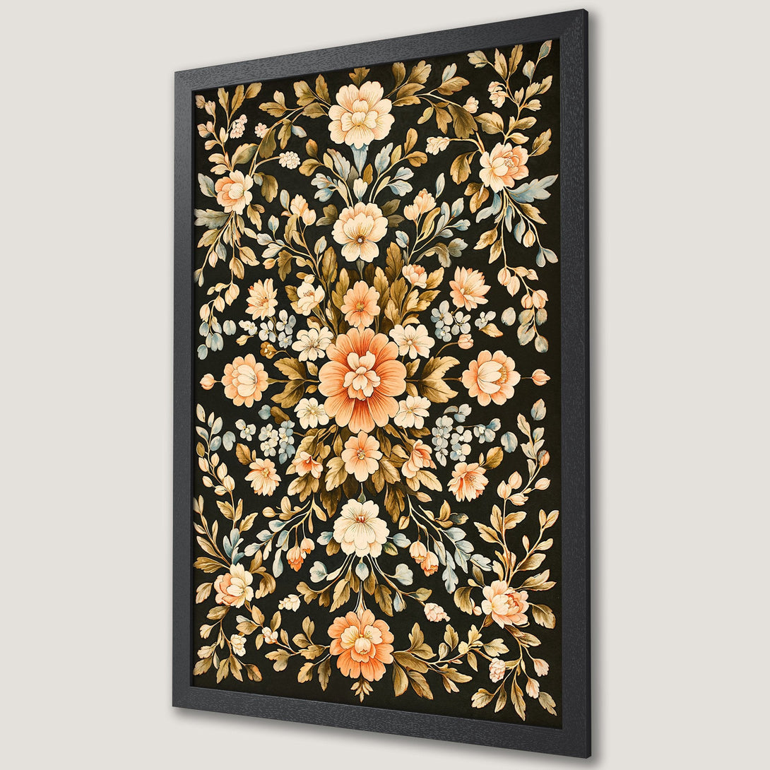 Framed Poster featuring a floral design in a vintage style with a warm, earthy color palette. Perfect wall art for any room!