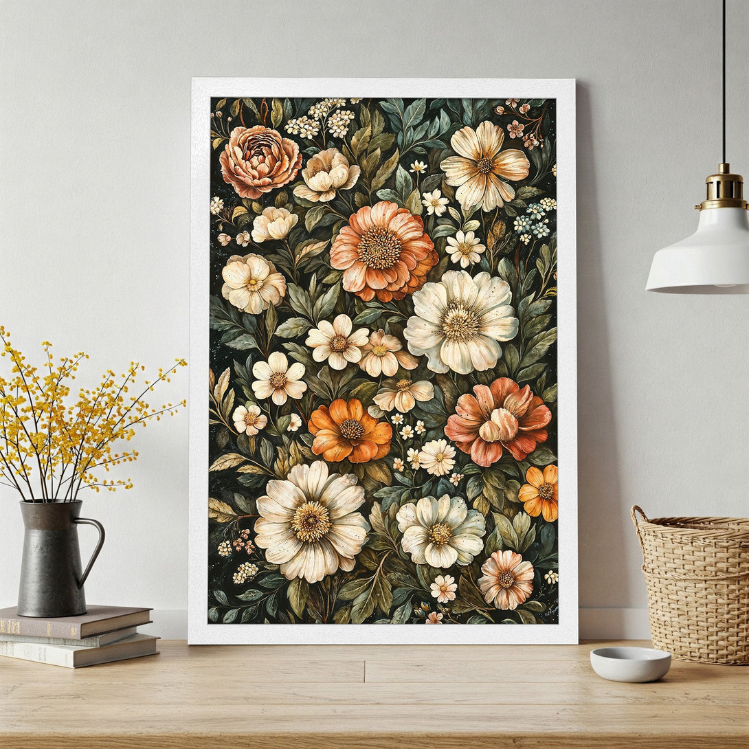 Framed Poster featuring a floral watercolor design in warm tones. Perfect wall art for a cozy, stylish home.