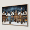 Winter Blue and Beige Houses Canvas Print Festive Decor