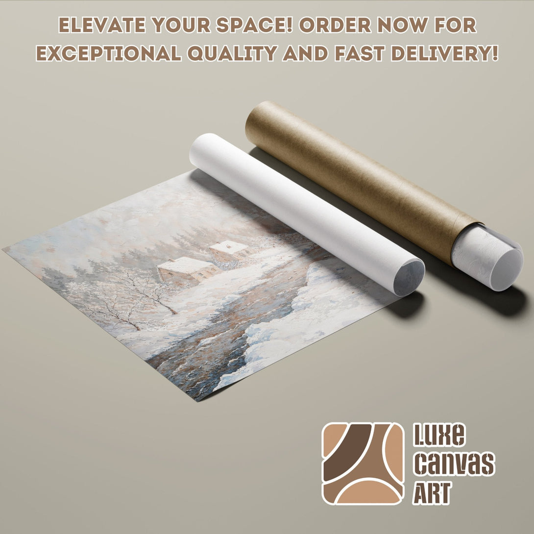 Winter landscape Poster Roll art print, neutral color palette, perfect for home decor.