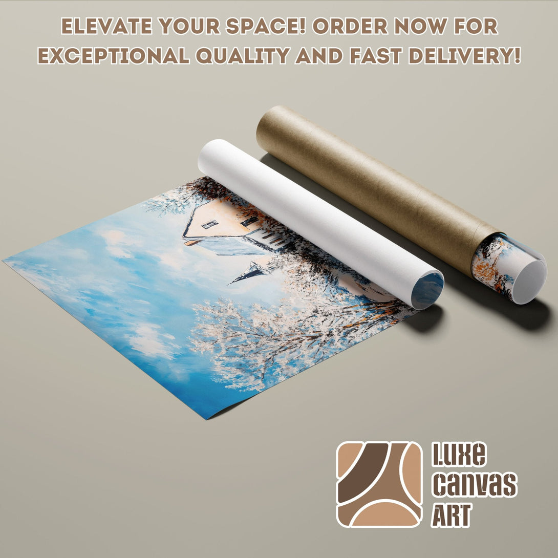 Winter landscape Poster Roll, blue and white palette, art print. Order now for fast delivery!