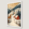 Winter Cottage Scene Art Poster - Snowy Houses Decor
