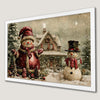 Winter Cottage Snowmen Art Poster for Holiday Cheer