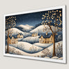Winter Countryside Art Poster: Snowy Cottages in the Hills