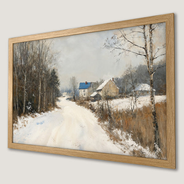Framed Poster of a winter landscape painting. Neutral color palette, rustic style. Bring the beauty of nature into your home.