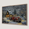 Winter Cozy House Canvas Print with Snowy Red Truck