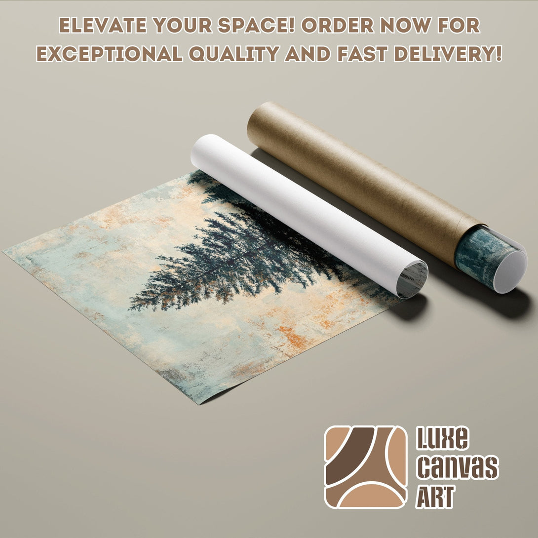 Abstract tree Poster Roll art in muted blue, beige, and brown tones. Elevate your home decor!