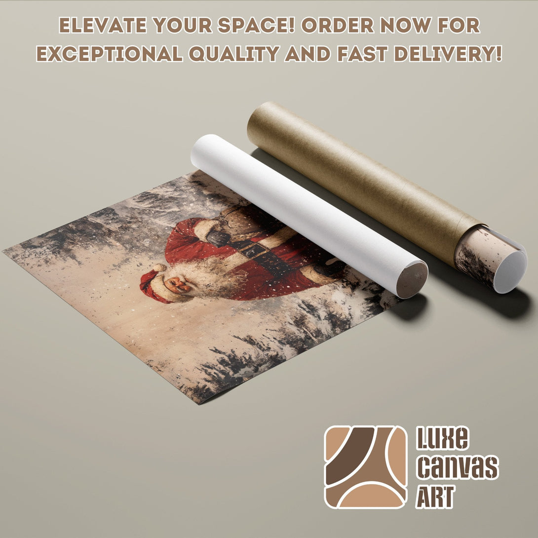 Santa Claus Poster Roll, vintage style, warm color palette, perfect for holiday decor.