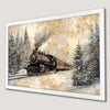 Winter Forest Steam Locomotive Art Poster for Holiday Decor