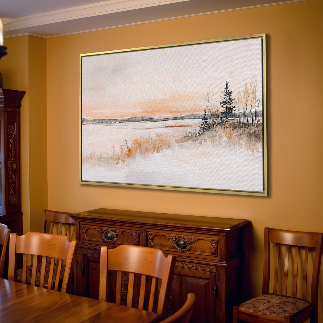 Canvas Print of a serene landscape painting in a warm, neutral color palette. Perfect for adding a touch of tranquility to your home decor.