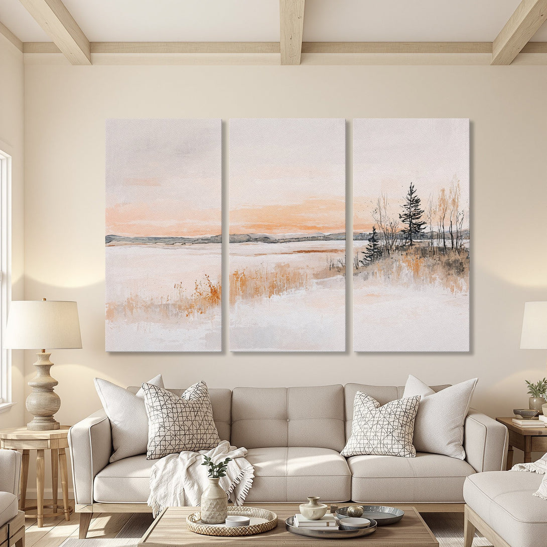 Abstract landscape Canvas Print in neutral tones. Modern art with a warm, soft color palette, perfect for living room decor.