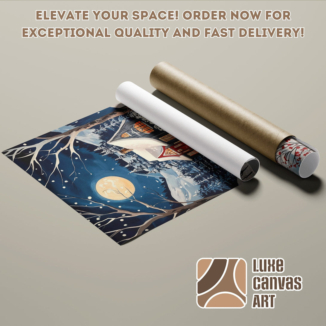Poster Roll featuring a winter landscape painting in blue and gold tones. Order now!