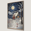 Winter Moonlit Cottage Canvas Print for Cozy Christmas Decor