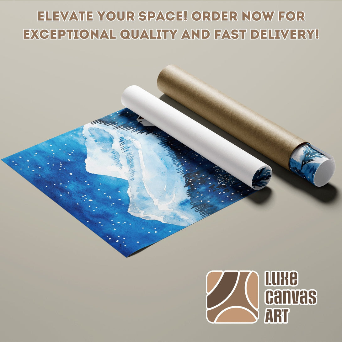Watercolor Poster Roll with a blue and white abstract design. Perfect for home decor!