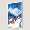 Winter Mountain Cabins Art Poster - Snowy Landscape Decor