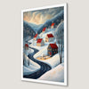 Winter Mountain Village Art Poster - Festive Holiday Decor