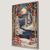Winter Night Landscape Canvas Print with Frost River and Red Berries