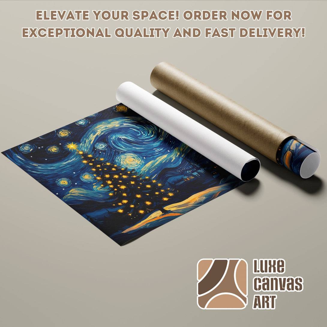 Starry Night Poster Roll, Van Gogh style art in blue and gold, elevate your space!