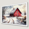 Winter Red Barn Art Poster - Festive Holiday Decor