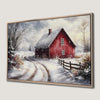 Winter Red Barn Christmas Canvas Print Rustic Art