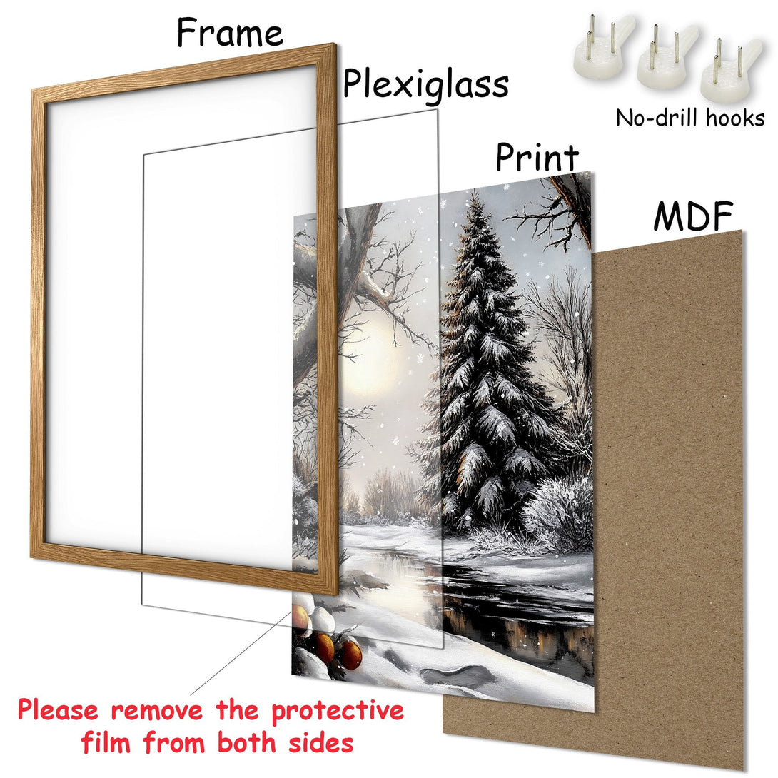 Framed Poster featuring a winter landscape scene in a neutral color palette. Perfect art for your home!