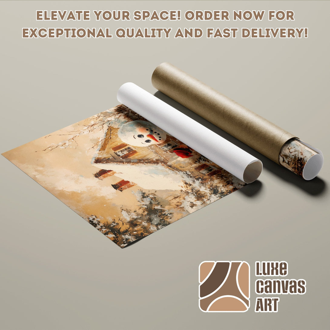 Winter scene Poster Roll art in warm tones. Elevate your space with this beautiful print!