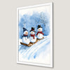 Winter Snowmen Sledding Art Poster - Festive Holiday Decor