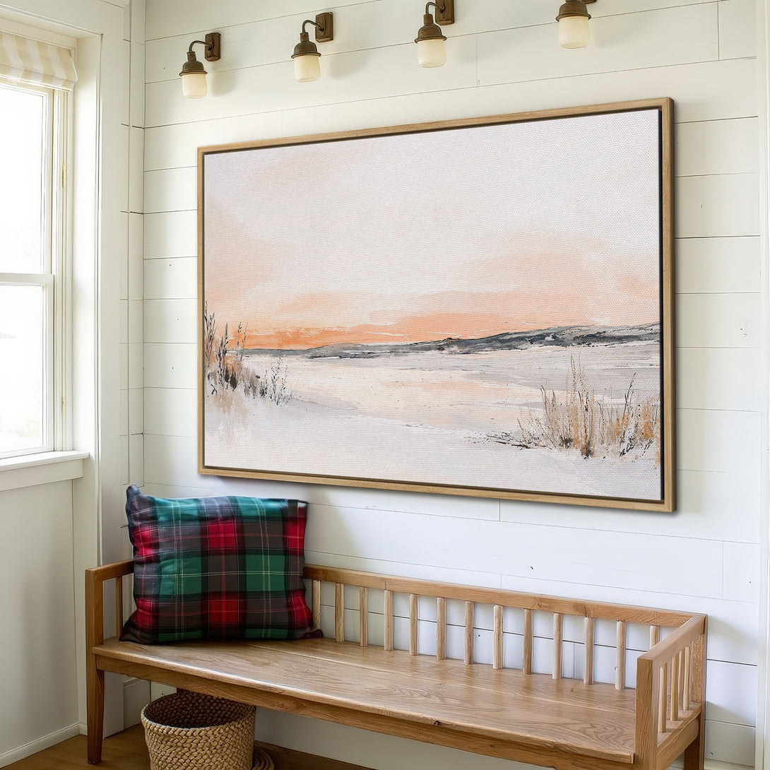 Framed Wall Art: Abstract landscape canvas print in neutral tones. Perfect for adding a touch of serenity to your home decor.
