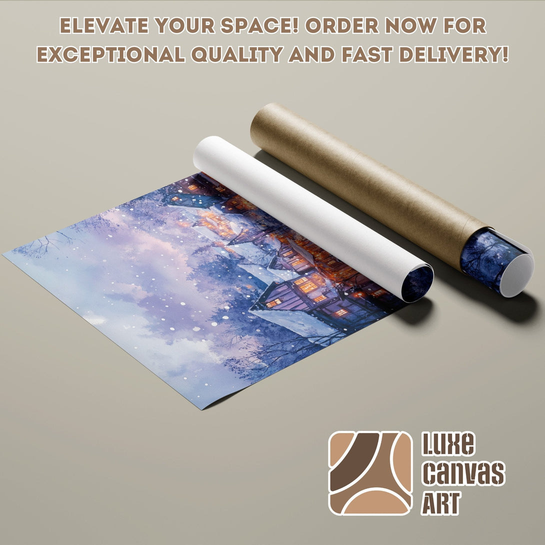 Poster Roll featuring a winter scene in a blue and purple color palette. Elevate your space!