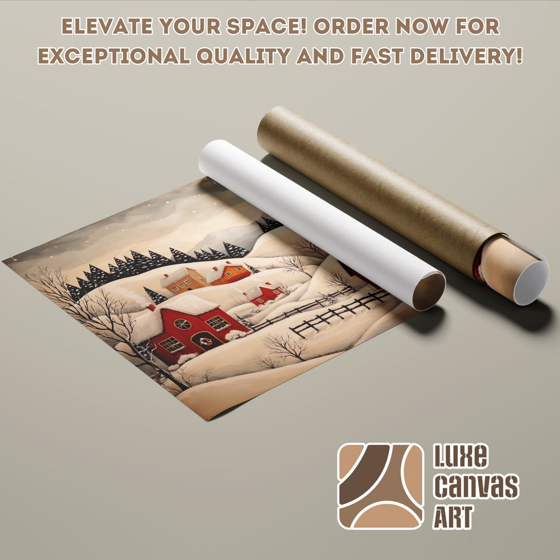 Winter landscape Poster Roll art print, warm color palette. Elevate your space! Order now!