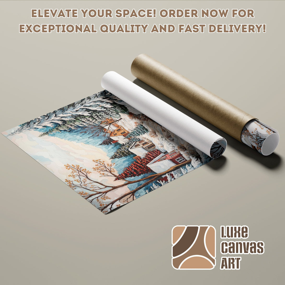 Winter landscape Poster Roll, watercolor style, blue & brown palette. Order now for fast delivery!