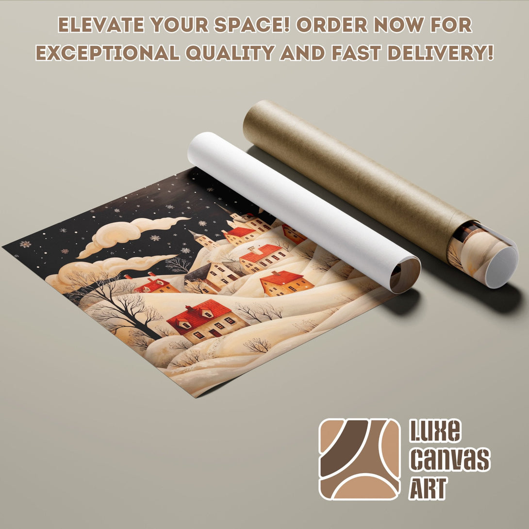 Winter landscape Poster Roll art print, warm color palette, perfect for home decor.