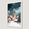 Winter Village Night Scene Art Poster for Holiday Decor