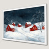 Winter Village Red Houses Art Poster for Holiday Cheer