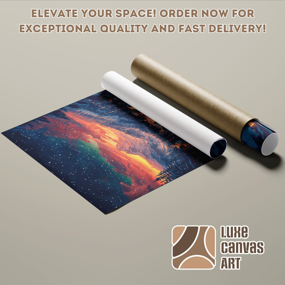 Poster Roll featuring a vibrant sunset and starry sky, perfect for home decor.